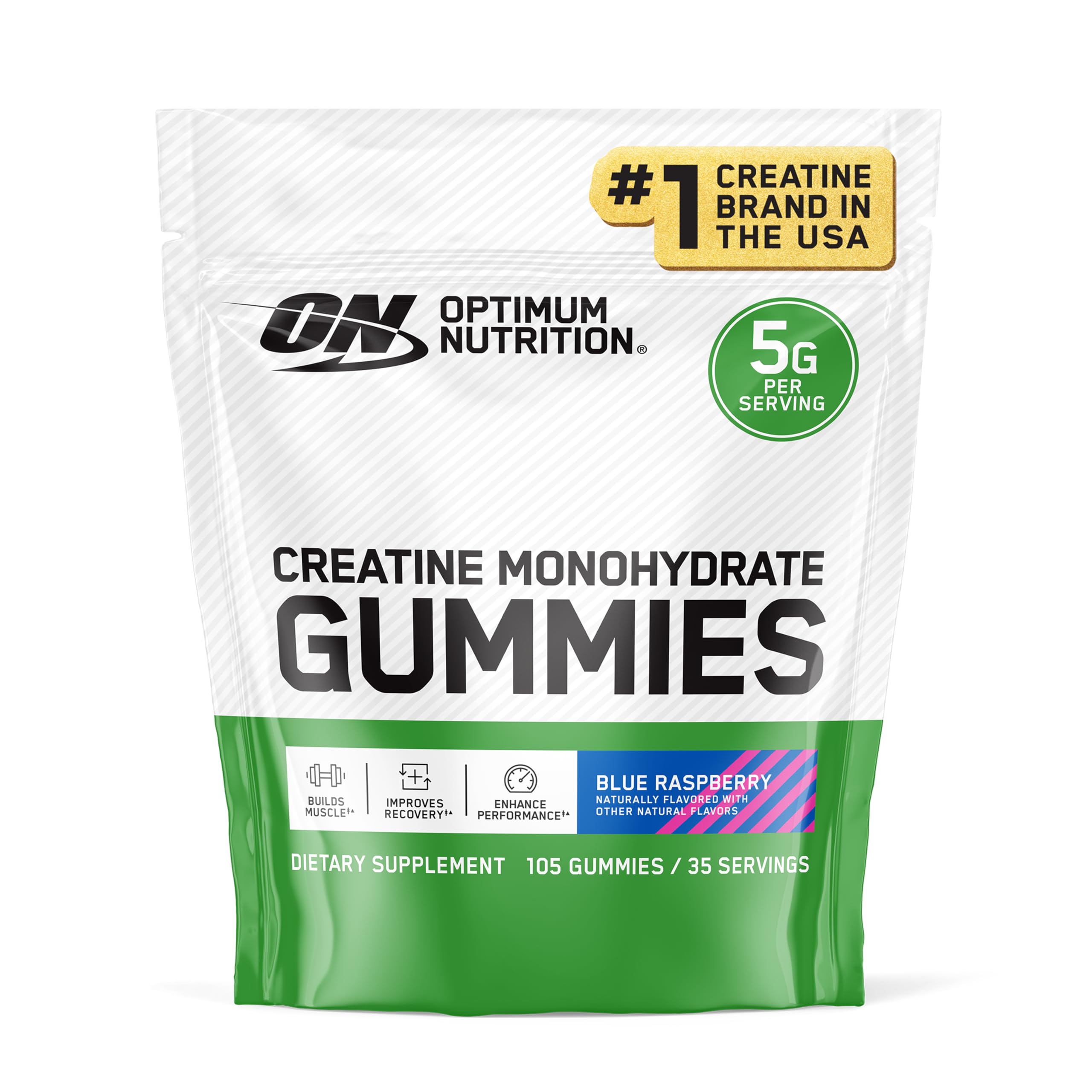 Optimum Nutrition envase frontal con gominolas y beneficio conveniencia