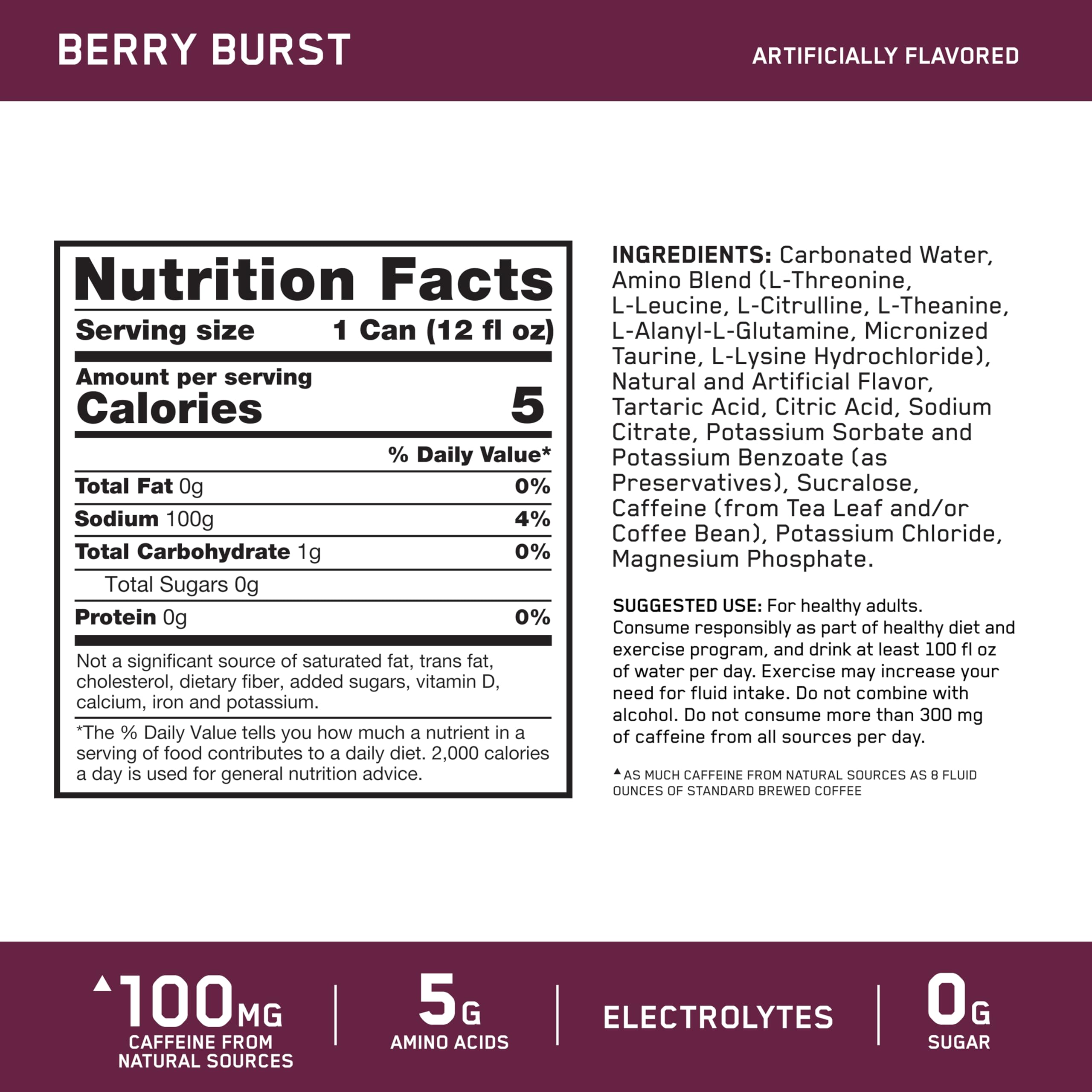 Optimum Nutrition detalle de etiqueta con ingredientes clave y beneficios