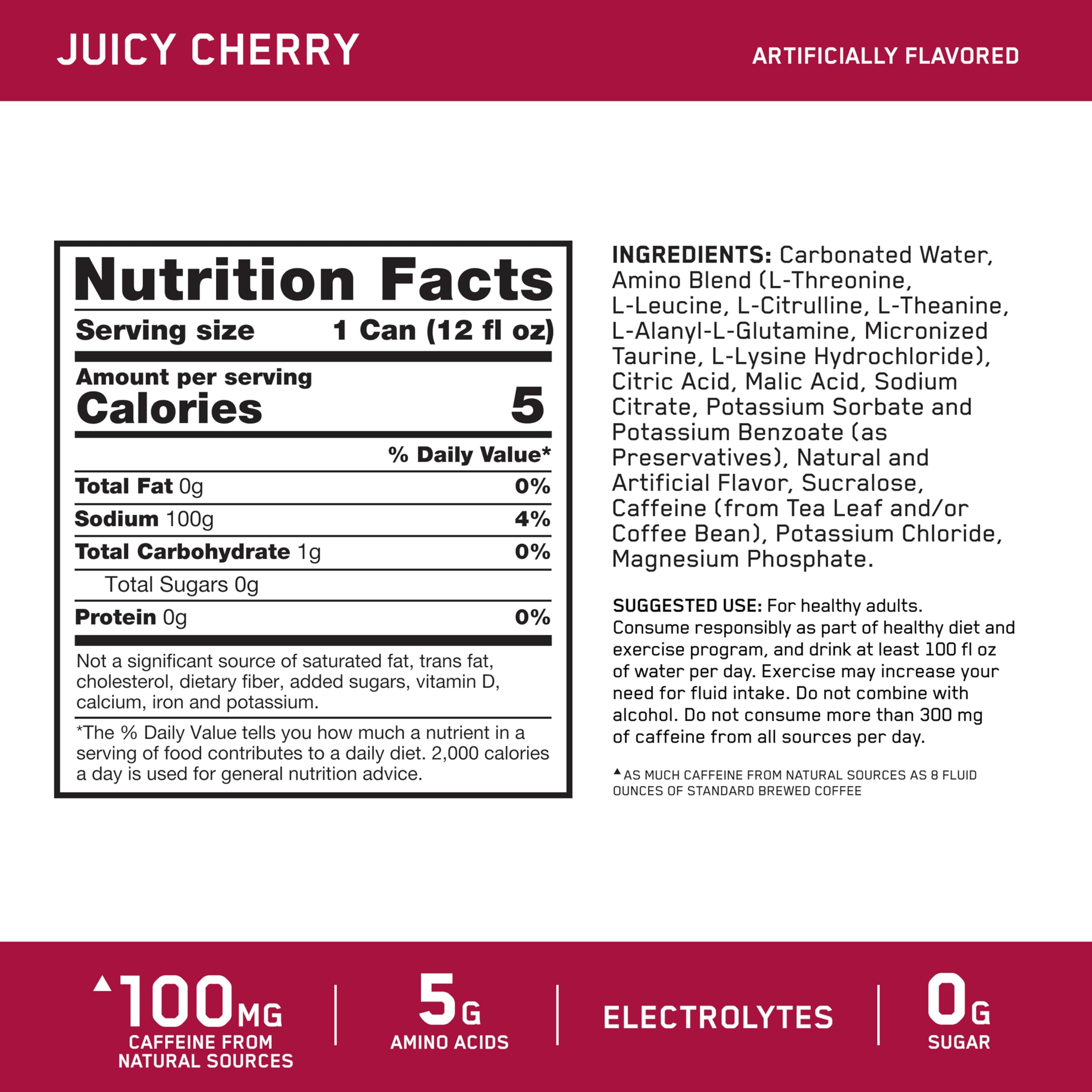 Optimum Nutrition etiqueta con lista de ingredientes y electrolitos para transparencia y confianza