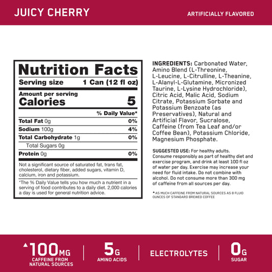 Optimum Nutrition etiqueta con lista de ingredientes y electrolitos para transparencia y confianza