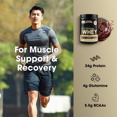 Optimum Nutrition etiqueta nutricional destacando 24 g de proteína