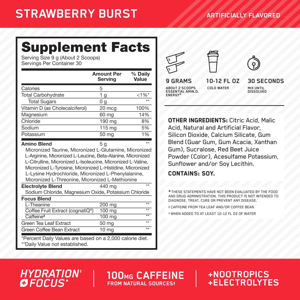 Optimum Nutrition polvo textura fina en primer plano para mezcla rápida