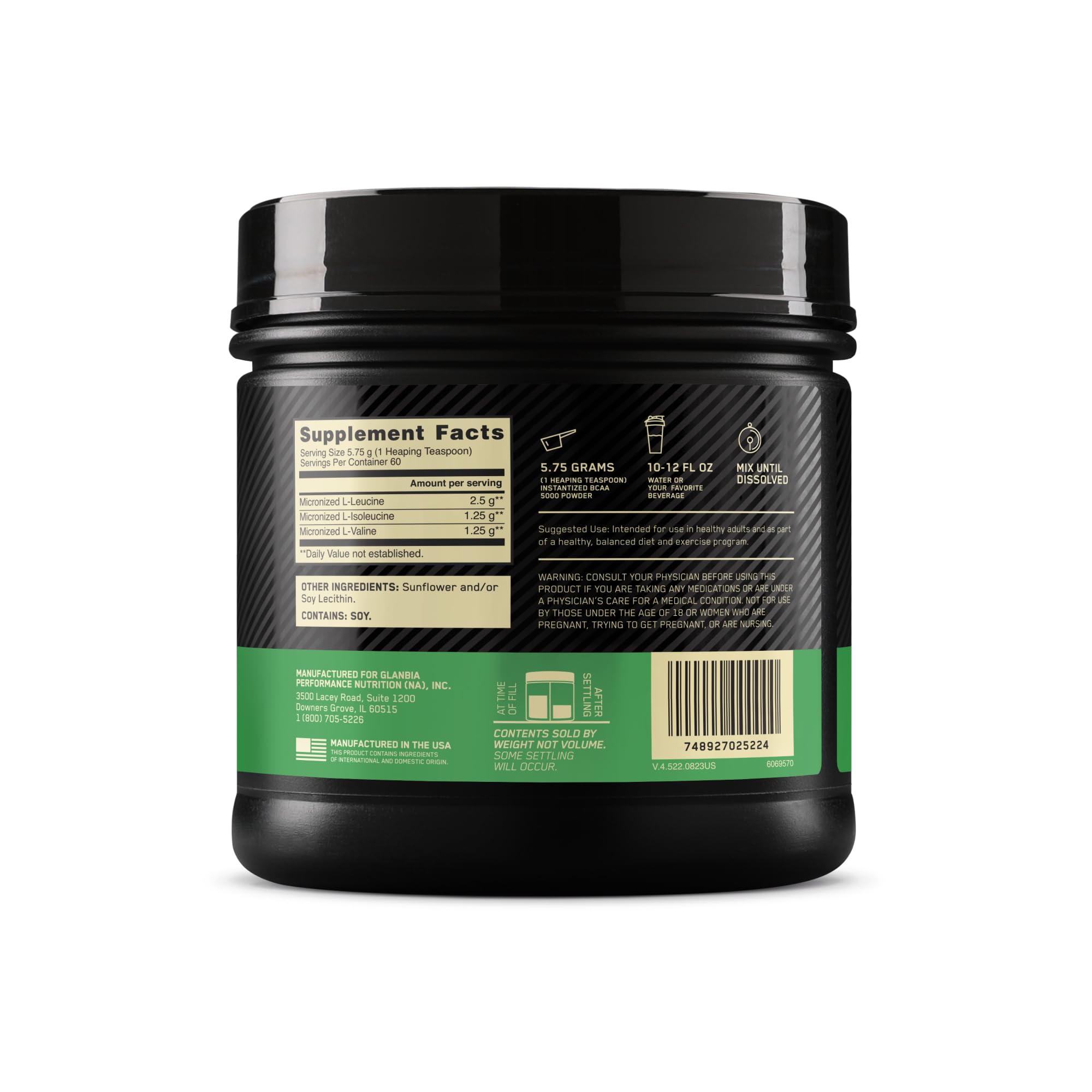 Optimum Nutrition envase abierto con cucharita para medir la porción exacta