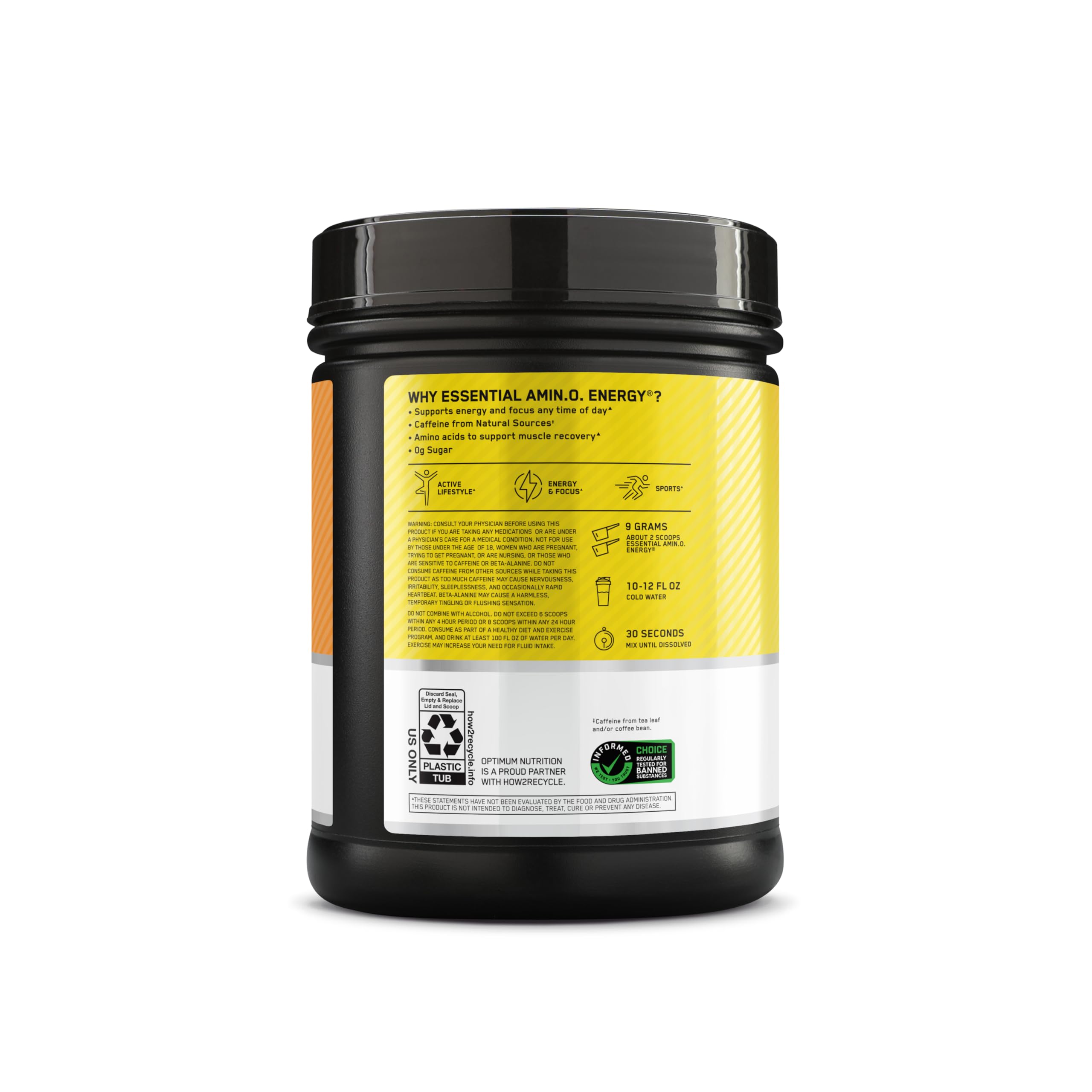 Optimum Nutrition botella en gimnasio, energía y enfoque durante entrenamiento