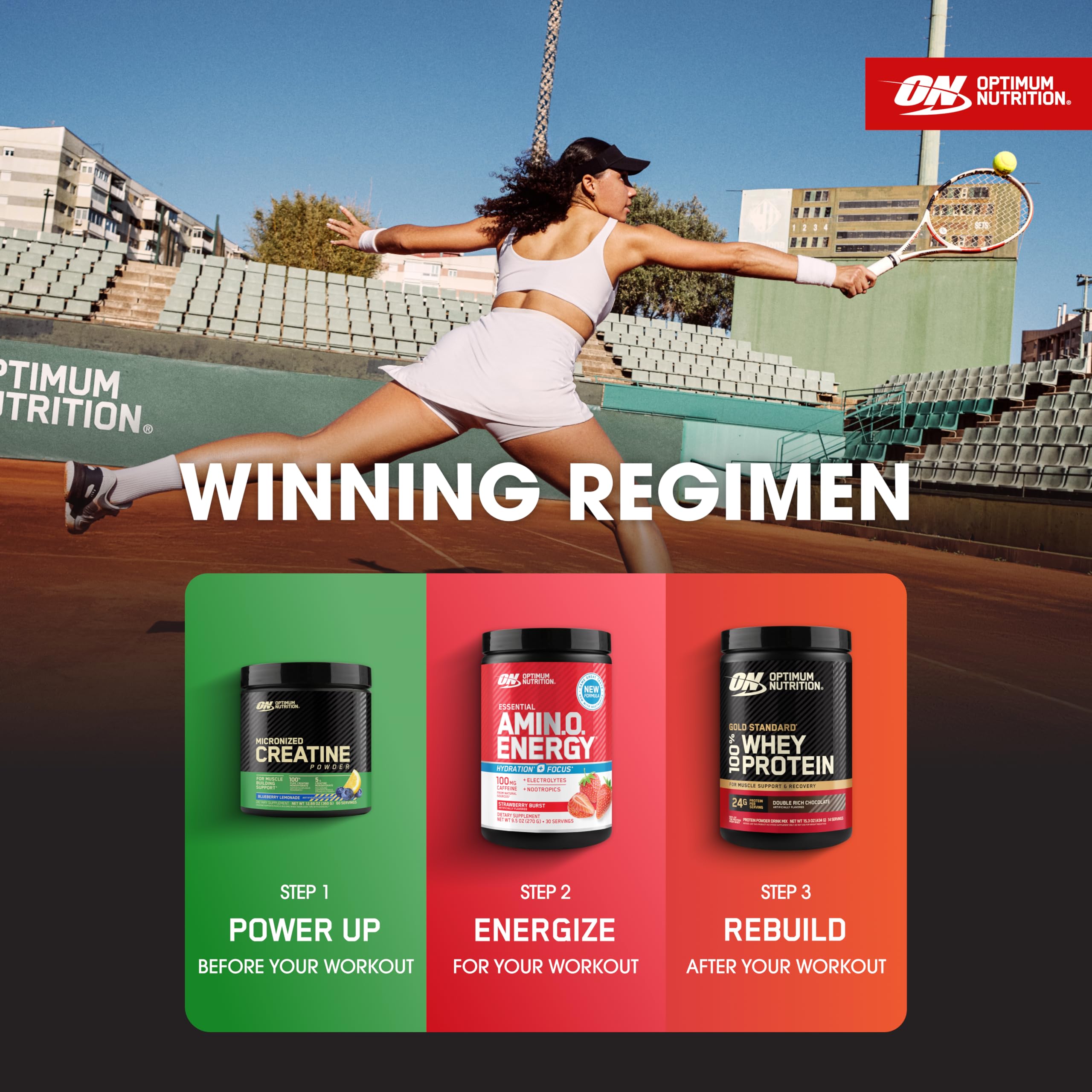 Optimum Nutrition bebida junto a desayuno saludable para uso diario