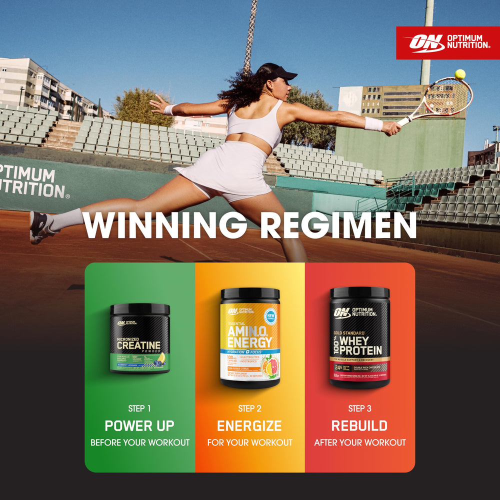 Optimum Nutrition escenario lifestyle en oficina y deporte mantiene concentración