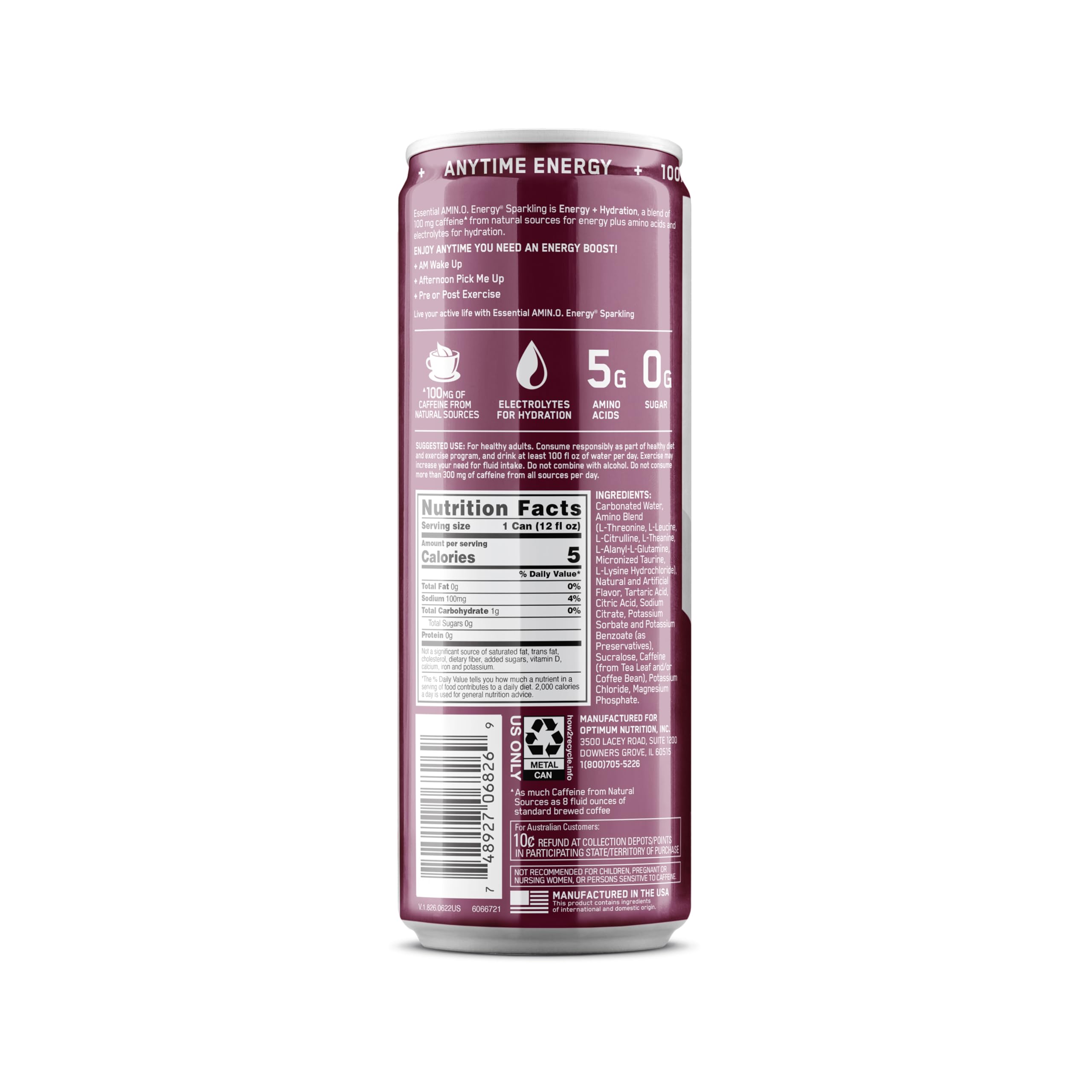 Optimum Nutrition lata en escritorio para enfoque y energía durante el trabajo