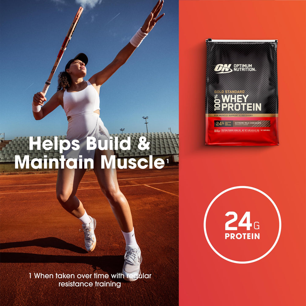 Optimum Nutrition etiqueta nutricional mostrando gramos de proteína por porción
