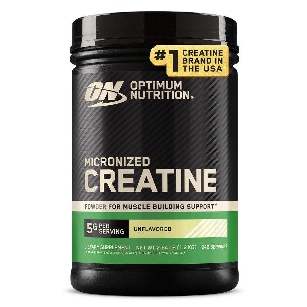 Optimum Nutrition frasco frontal mostrando 240 servicios y presentación clara