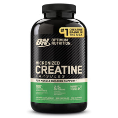 Optimum Nutrition frasco frontal mostrando la marca y cantidad, aporta confianza
