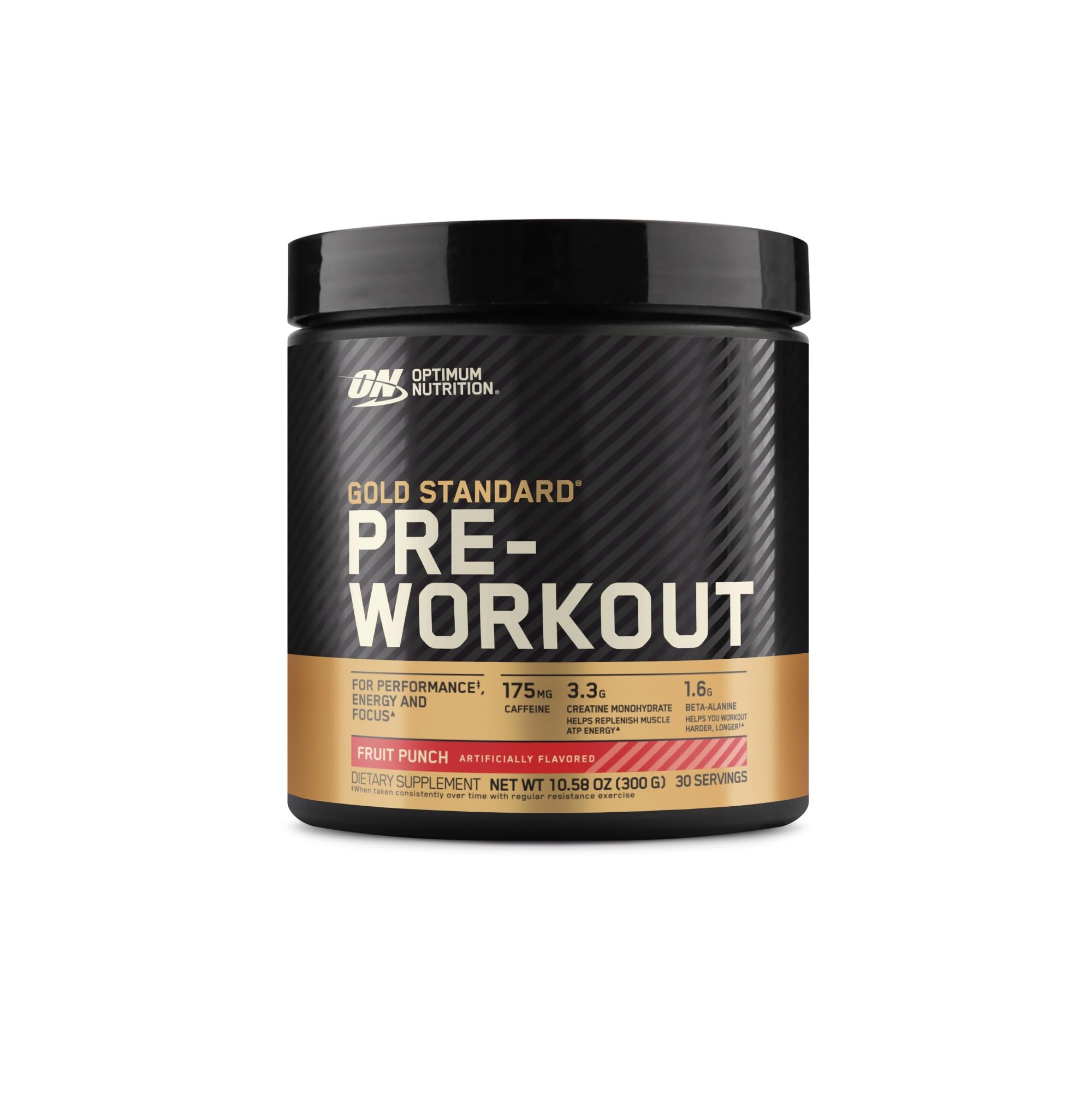 Optimum Nutrition frasco frontal mostrando diseño y beneficiando preparación rápida