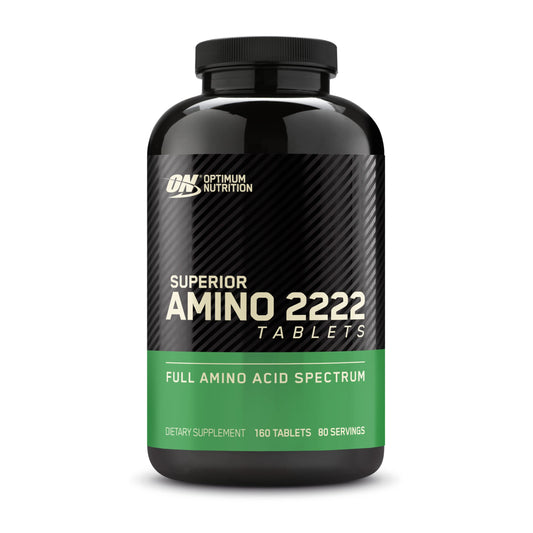 Optimum Nutrition frasco Superior Amino 2222 mostrando envase y beneficio conveniencia