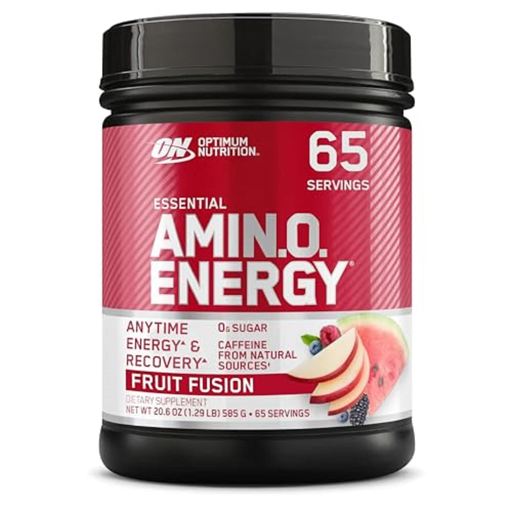 Optimum Nutrition envase frontal mostrando sabor Fruit Fusion y fácil identificación