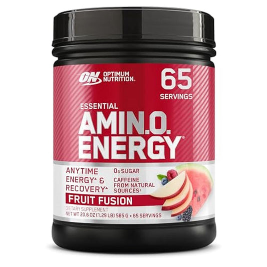 Optimum Nutrition envase frontal mostrando sabor Fruit Fusion y fácil identificación