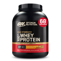 Optimum Nutrition envase frontal mostrando sabor y tamaño, conveniencia