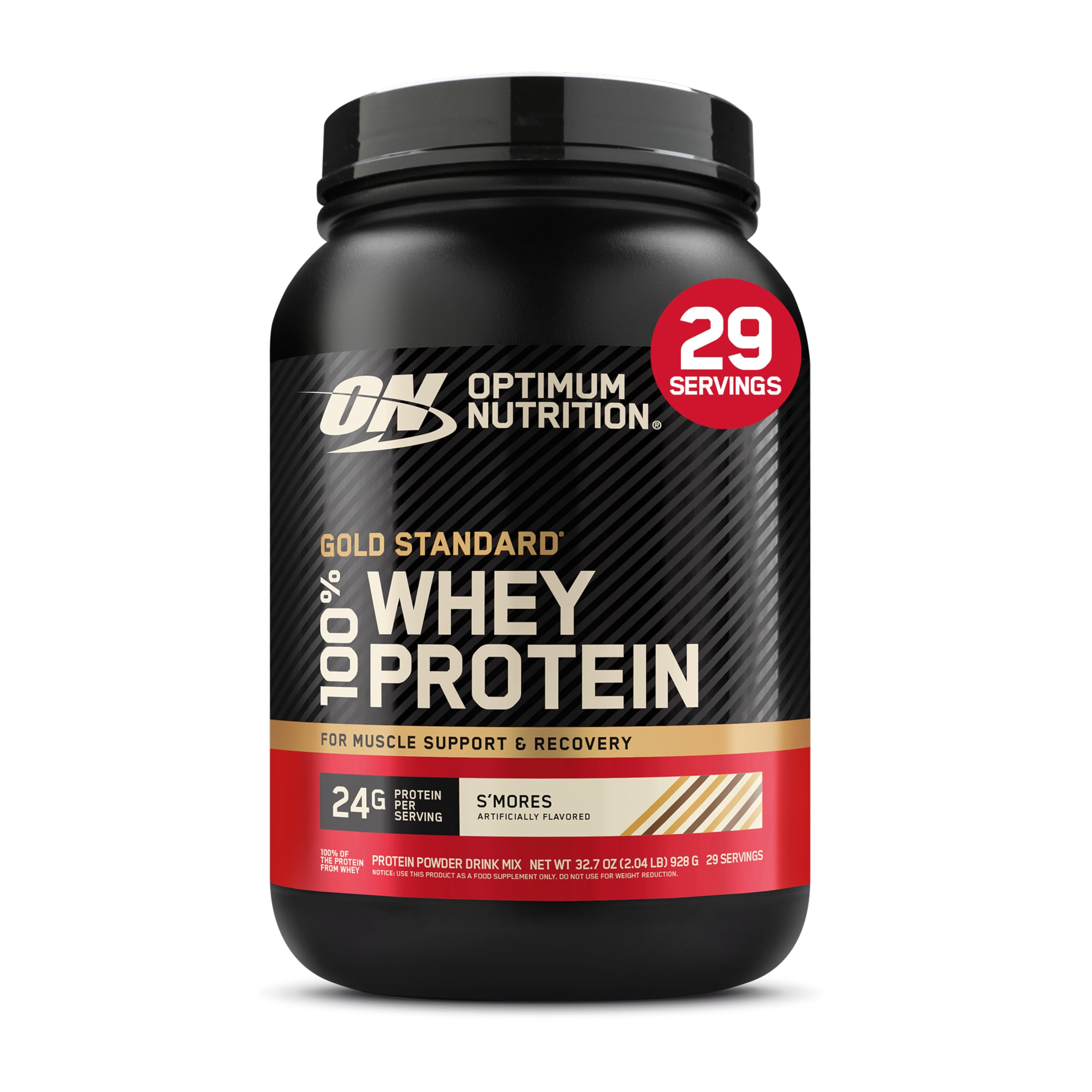 Envase Optimum Nutrition Gold Standard 2 lb mostrando diseño y sabor S'Mores
