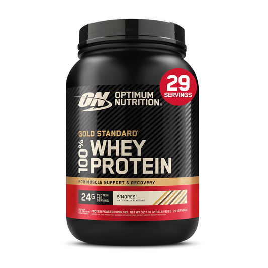 Envase Optimum Nutrition Gold Standard 2 lb mostrando diseño y sabor S'Mores