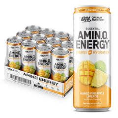 Optimum Nutrition lata frontal mostrando sabor y beneficio energizante