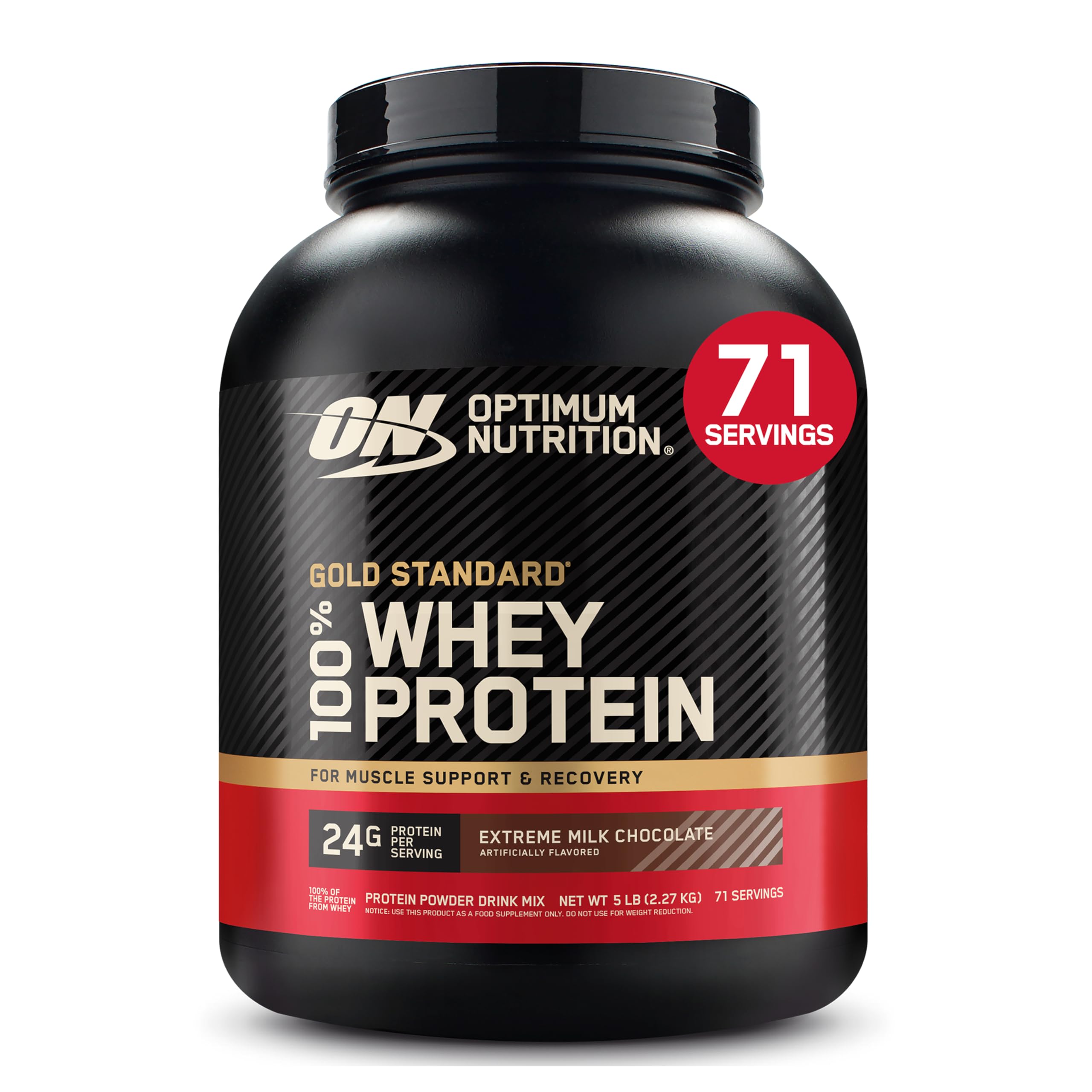 Optimum Nutrition envase frontal mostrando la marca y sabor, aporta confianza