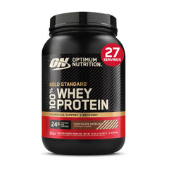 Optimum Nutrition envase frontal mostrando el diseño y sabor Chocolate Hazelnut, fácil identificación