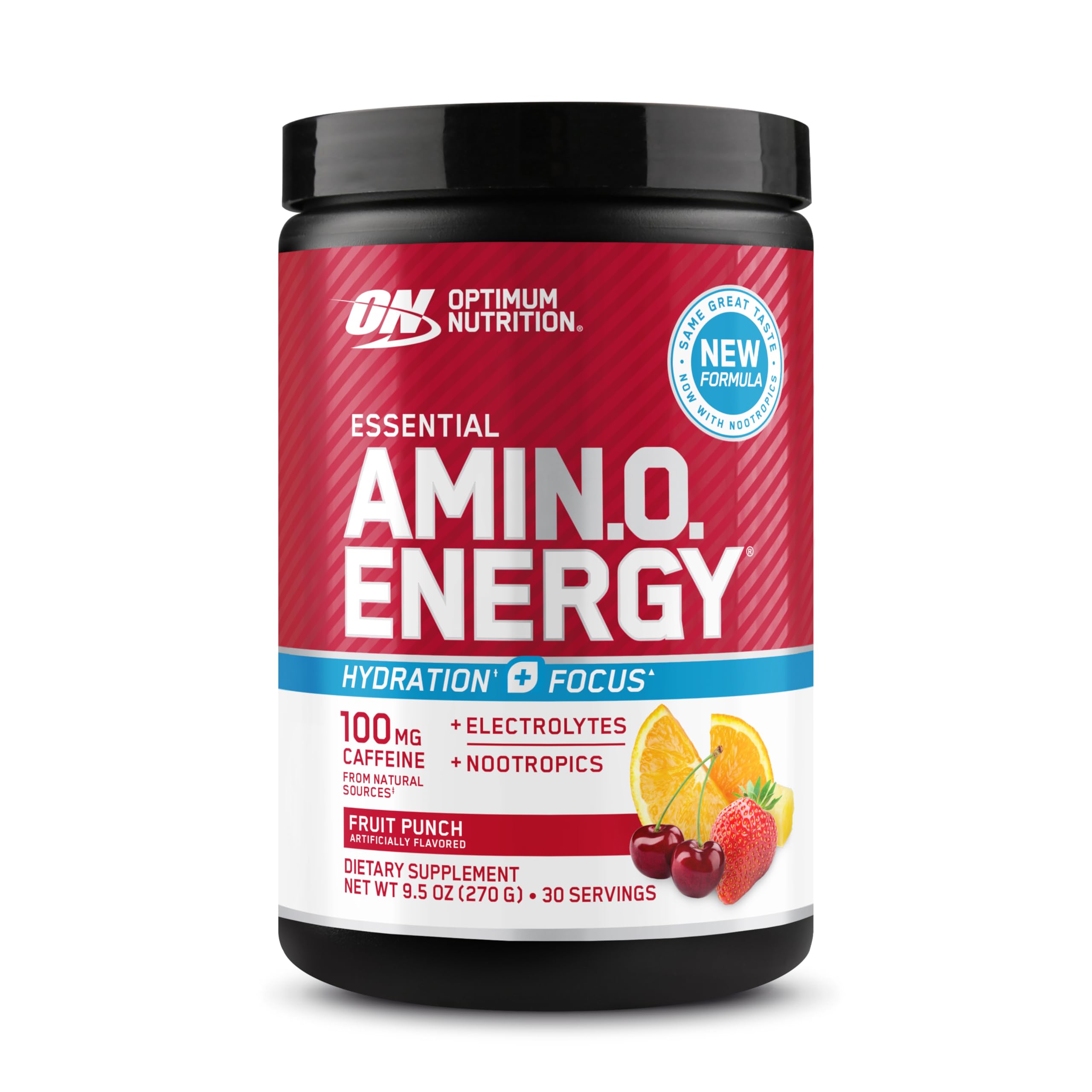 Optimum Nutrition bote frontal sabor Fruit Punch mostrando diseño y tamaño