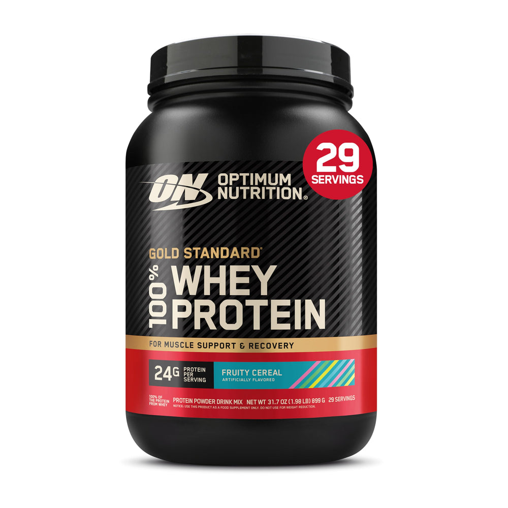 Optimum Nutrition envase frontal Fruity Cereal mostrando diseño y tamaño