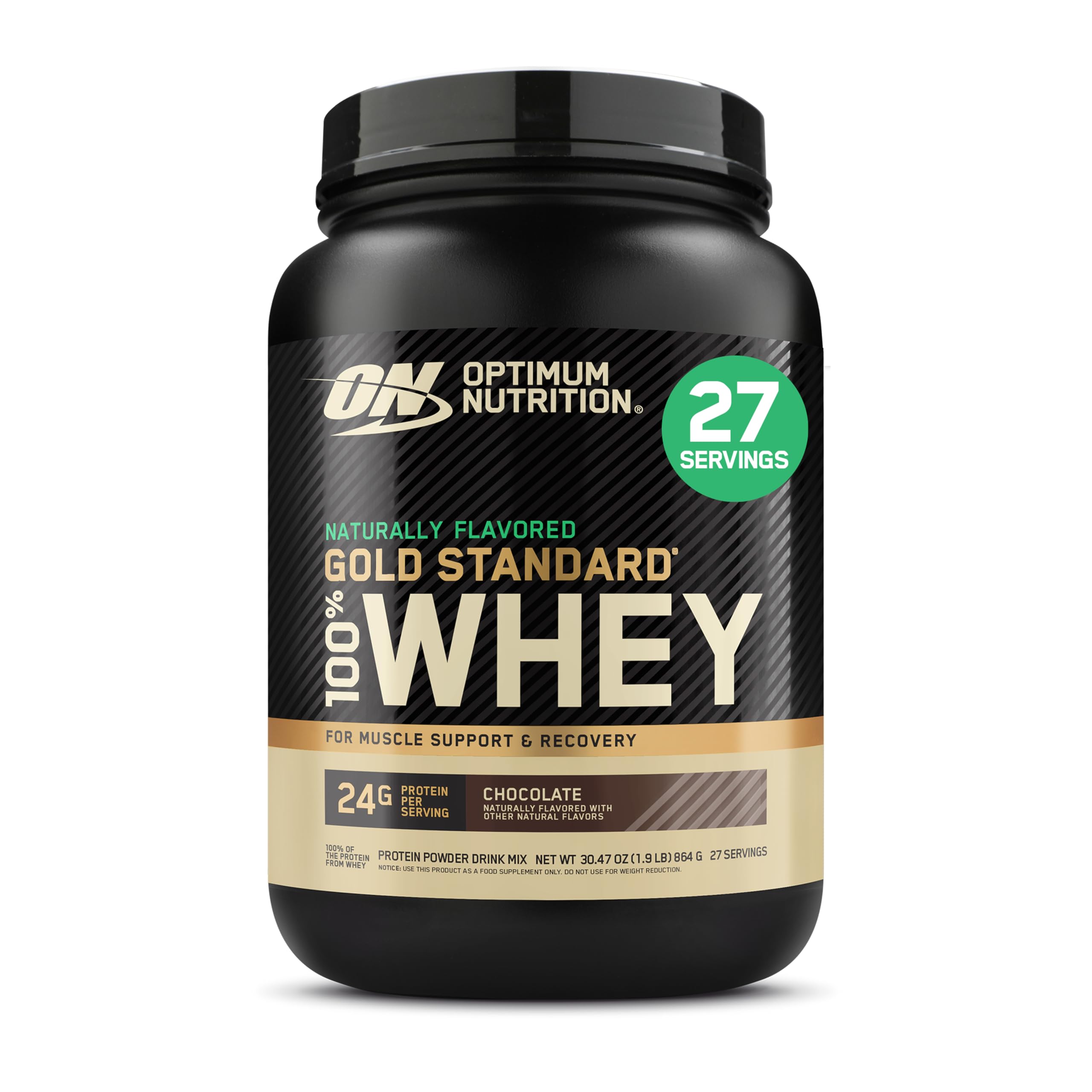 Envase Optimum Nutrition Gold Standard Whey chocolate vista frontal con sello de calidad