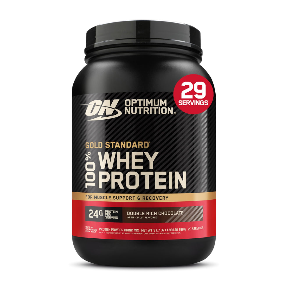 Optimum Nutrition envase frontal mostrando marca y sabor, facilita elección informada