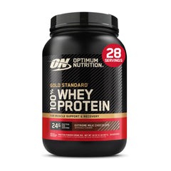 Optimum Nutrition envase frontal mostrando la marca y beneficio de proteína