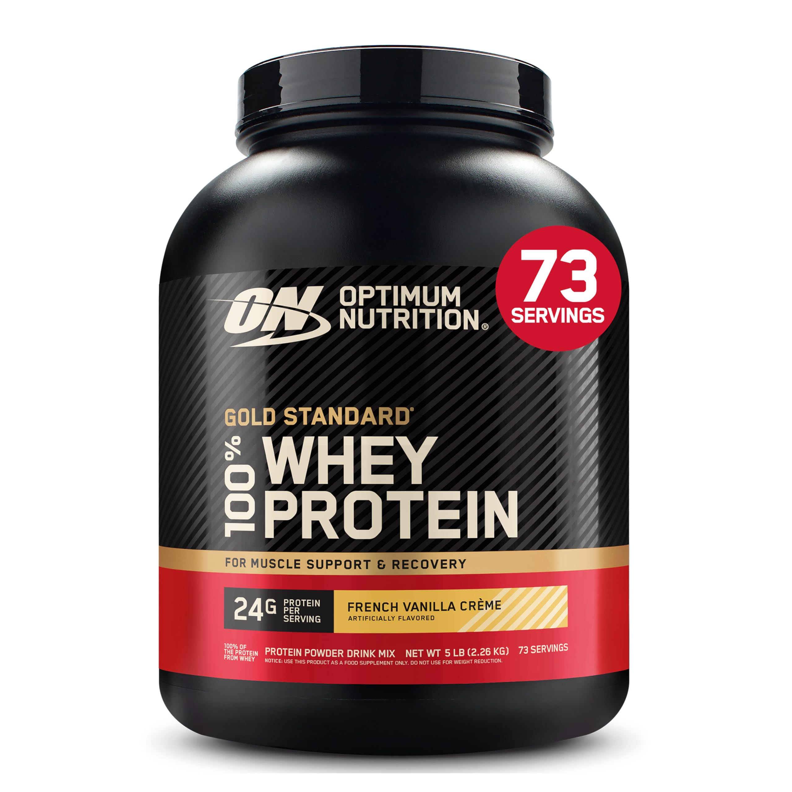 Optimum Nutrition envase frontal mostrando la marca y beneficio de proteína