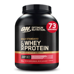 Optimum Nutrition envase frontal sabor fresa, presentación clara y profesional