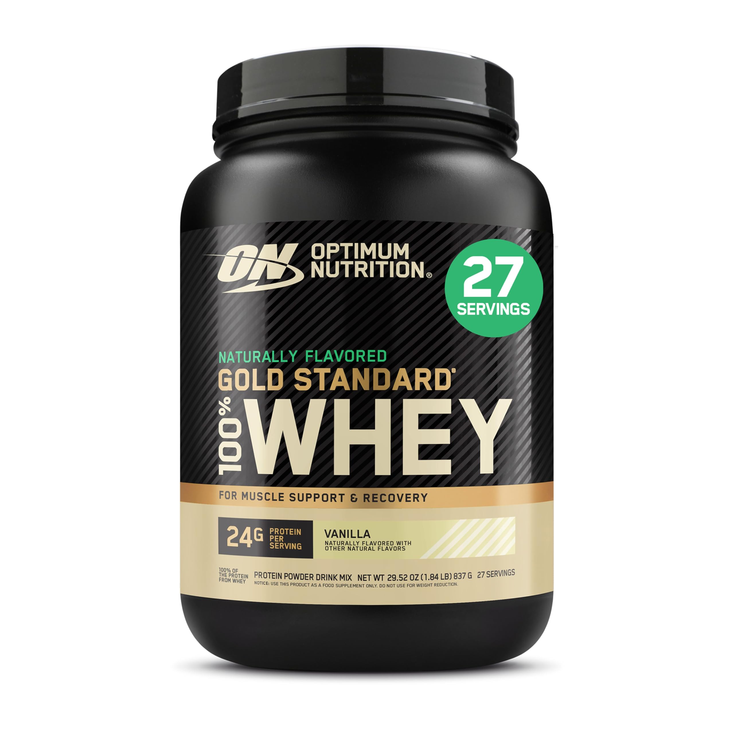 Optimum Nutrition frasco frontal con etiqueta clara y beneficio de calidad