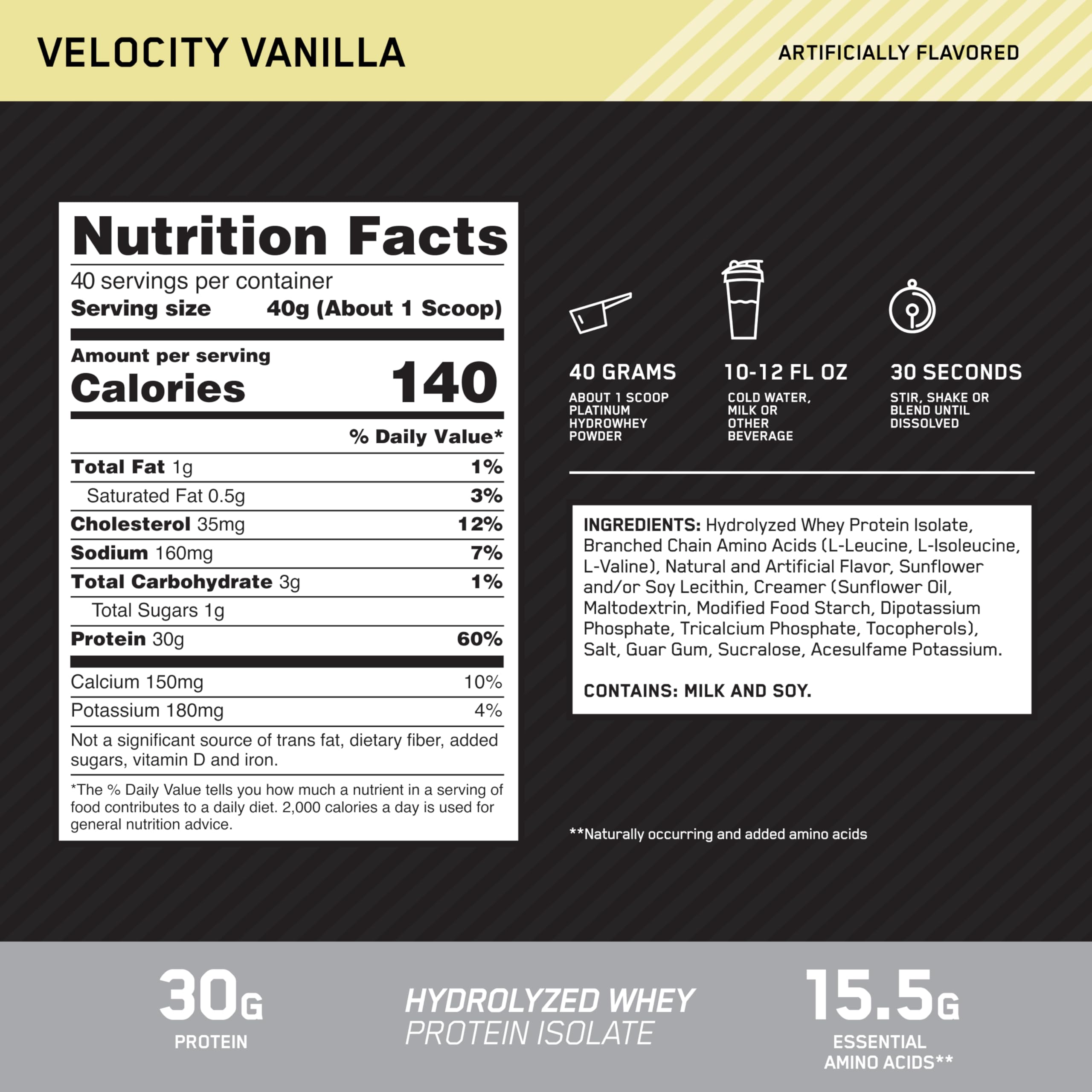Optimum Nutrition textura del polvo instantizado que facilita mezcla rápida