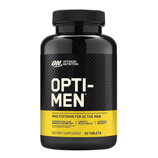 Optimum Nutrition Opti-Men frasco frontal mostrando el envase y conveniencia diaria