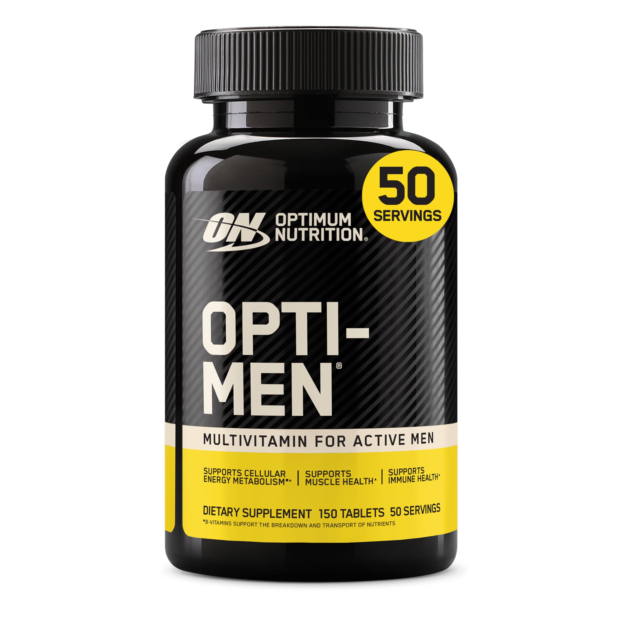 Optimum Nutrition Opti-Men vista frontal del frasco para identificación rápida