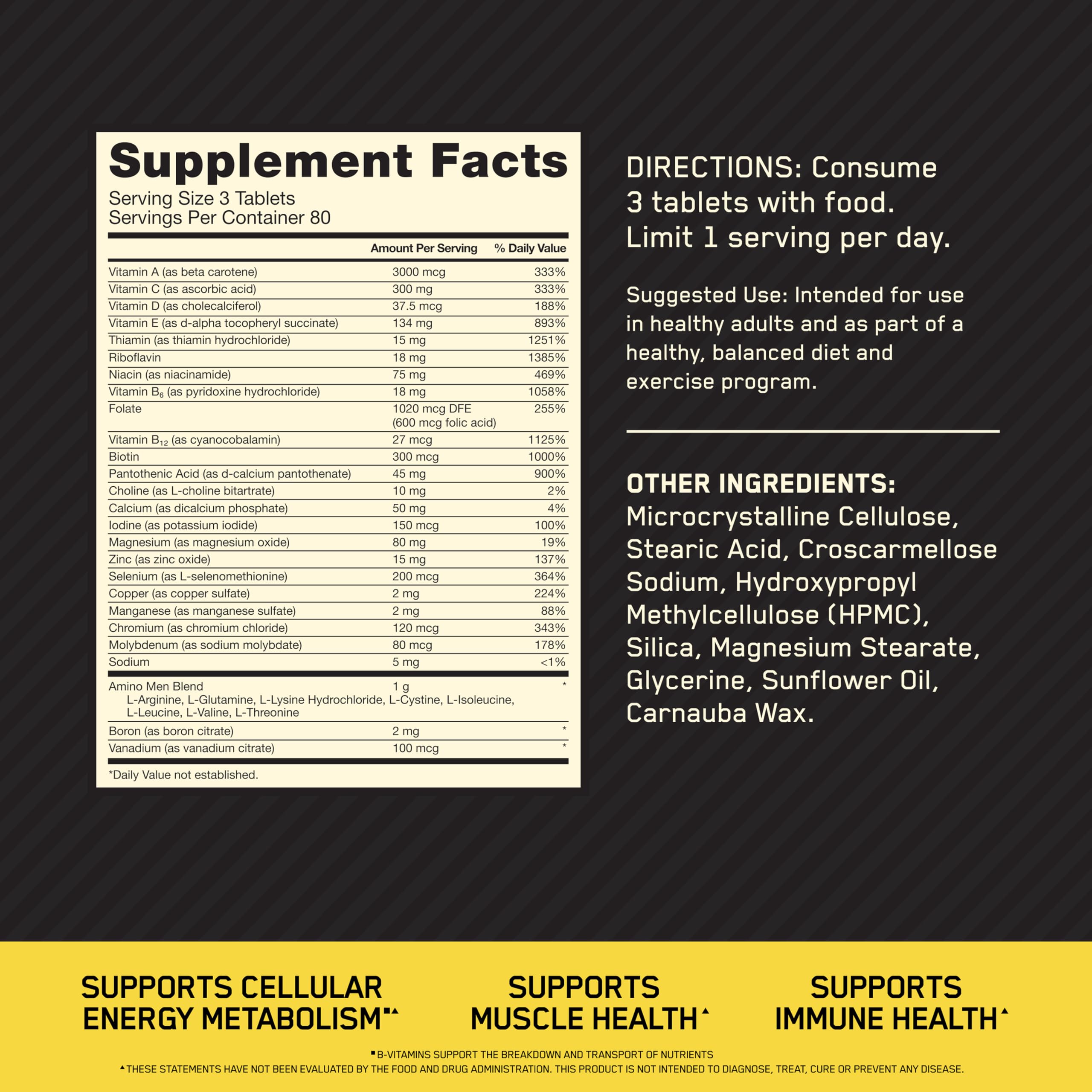 Optimum Nutrition Opti-Men primer plano de tabletas mostrando textura y tamaño práctico