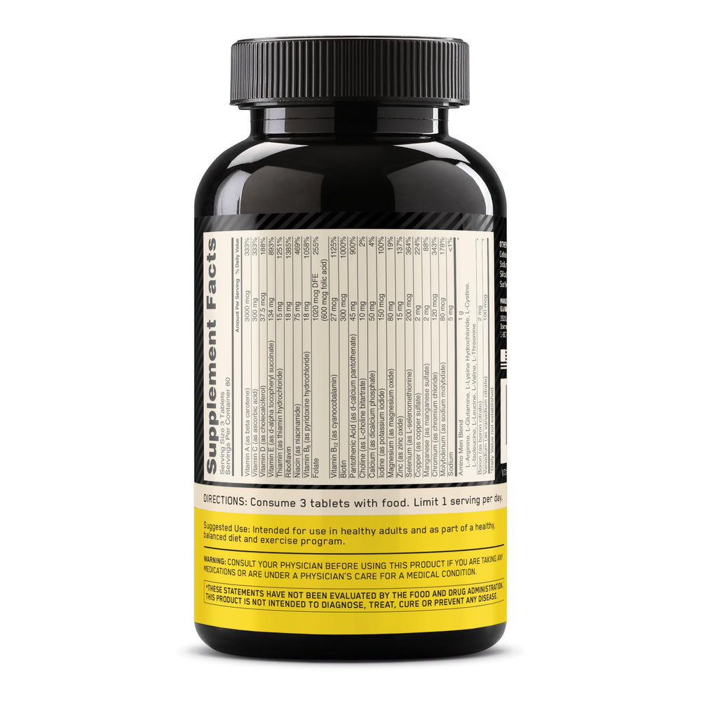 Optimum Nutrition Opti-Men persona tomando tabletas con comida para mejor absorción