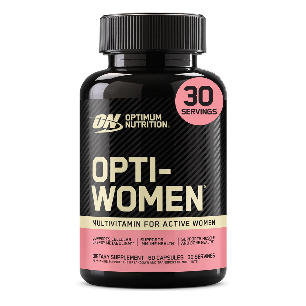 Optimum Nutrition frasco frontal mostrando diseño y cantidad para fácil identificación