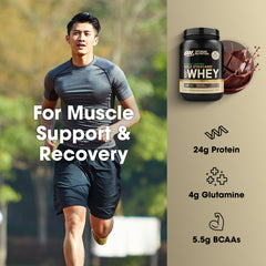 Ración de polvo Optimum Nutrition servida en plato indicando control de porciones