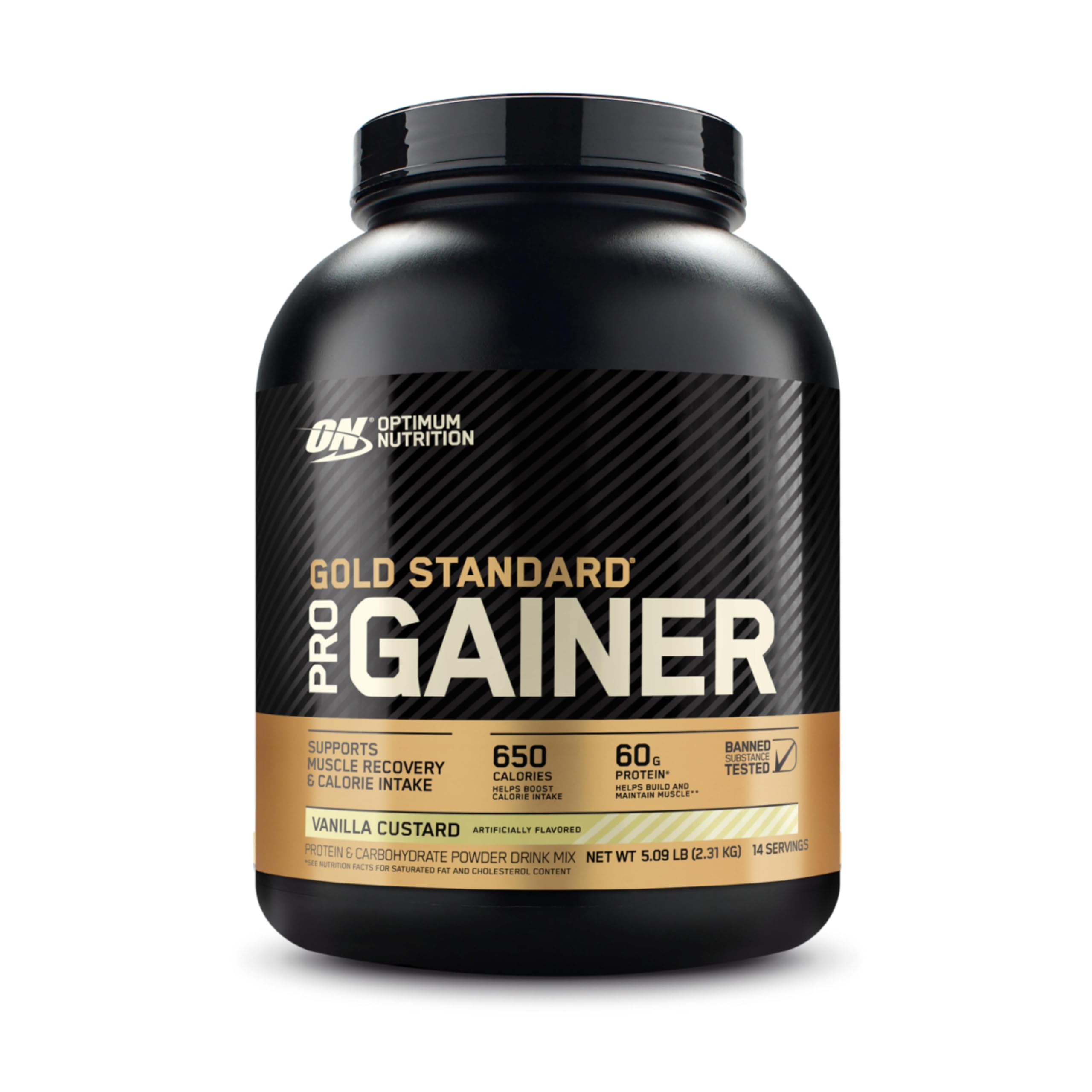 Optimum Nutrition frasco Pro Gainer frente mostrando diseño y tamaño