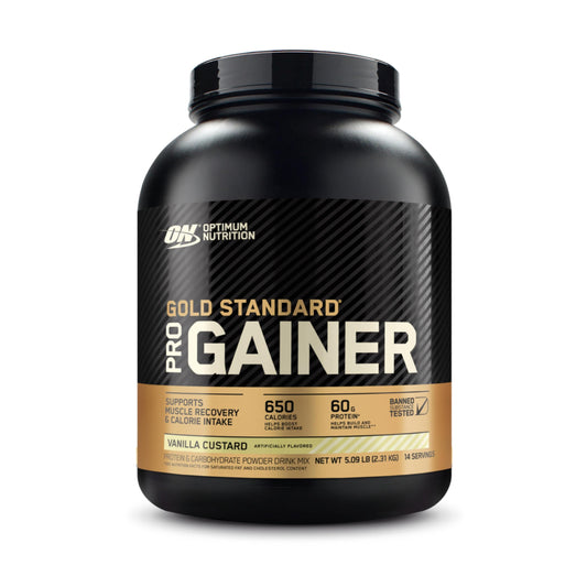 Optimum Nutrition frasco Pro Gainer frente mostrando diseño y tamaño