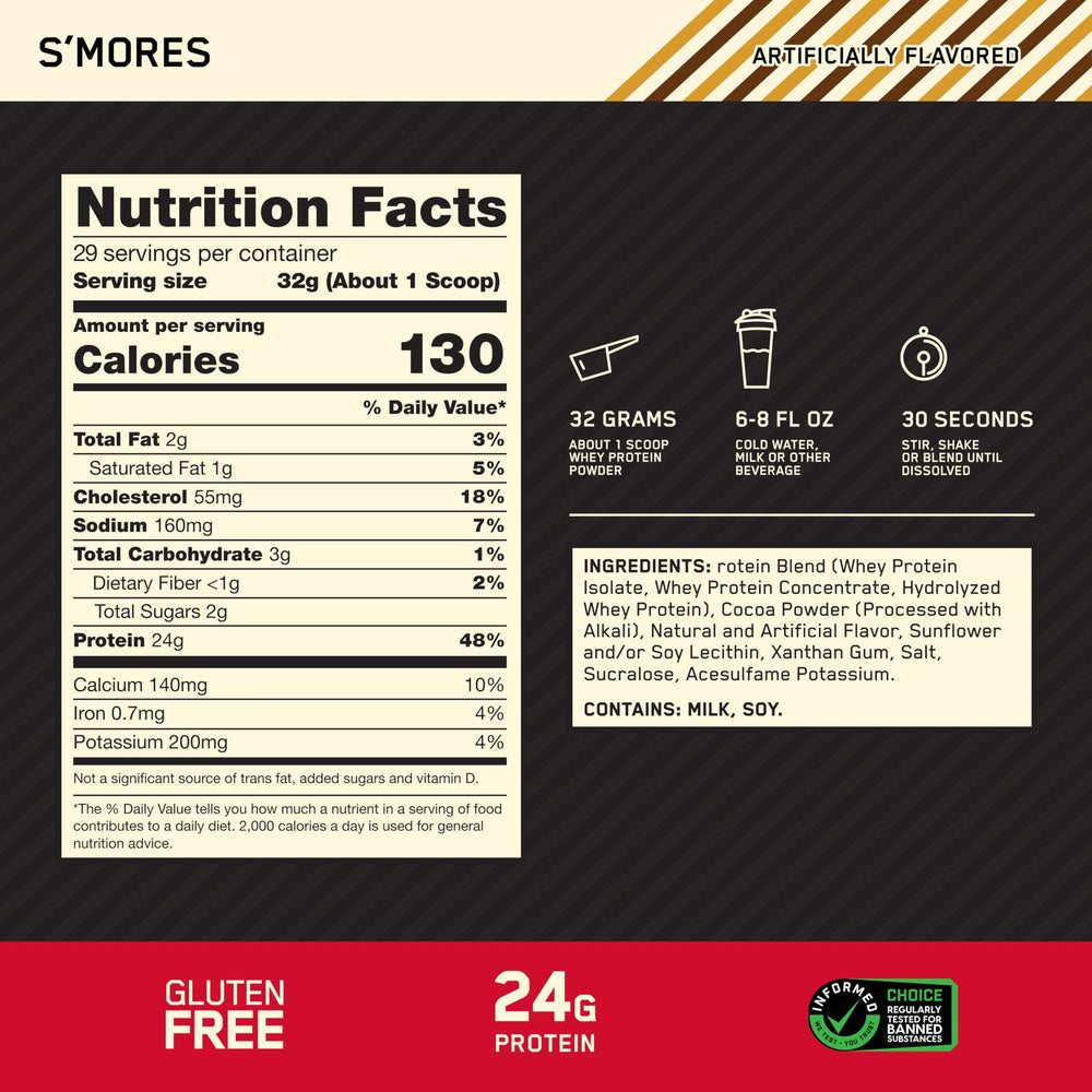 Cuchara con porción de Optimum Nutrition que facilita control de ración