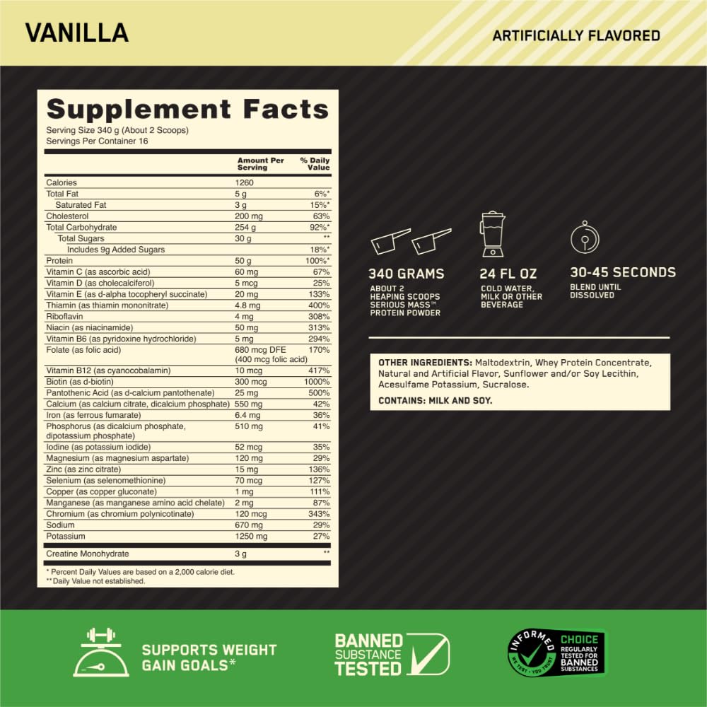Optimum Nutrition Serious Mass batido preparado en vaso, ideal para reponer calorías tras entrenar