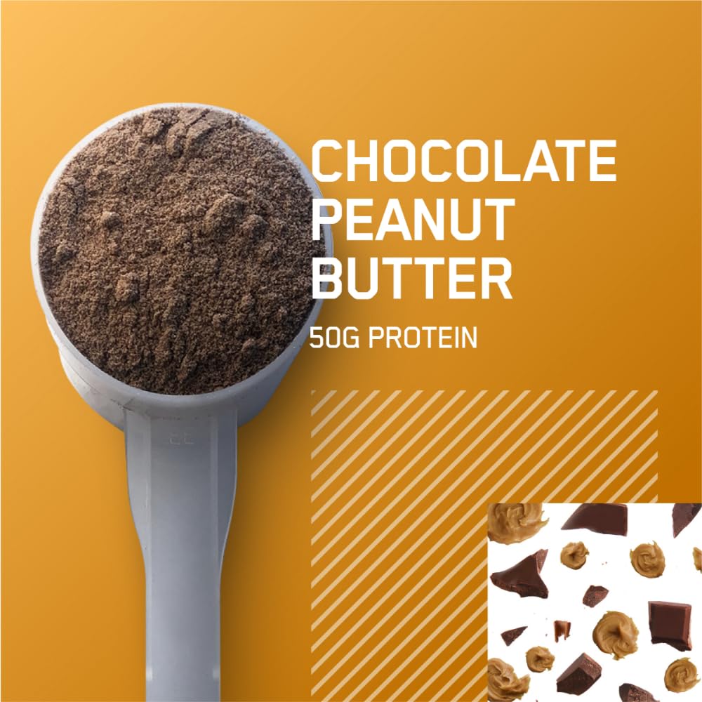 Optimum Nutrition primer plano del polvo, ideal para mezclar y ganar calorías