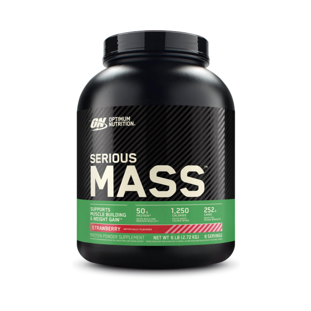Optimum Nutrition frasco frontal mostrando etiqueta y beneficio aporte calórico