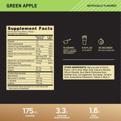 Cucharada con una porción de Optimum Nutrition para medir 3 g de creatina y 175 mg cafeína