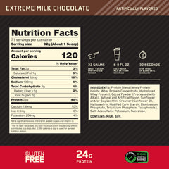 Vaso con batido preparado Optimum Nutrition Extreme Milk Chocolate listo tras el entrenamiento