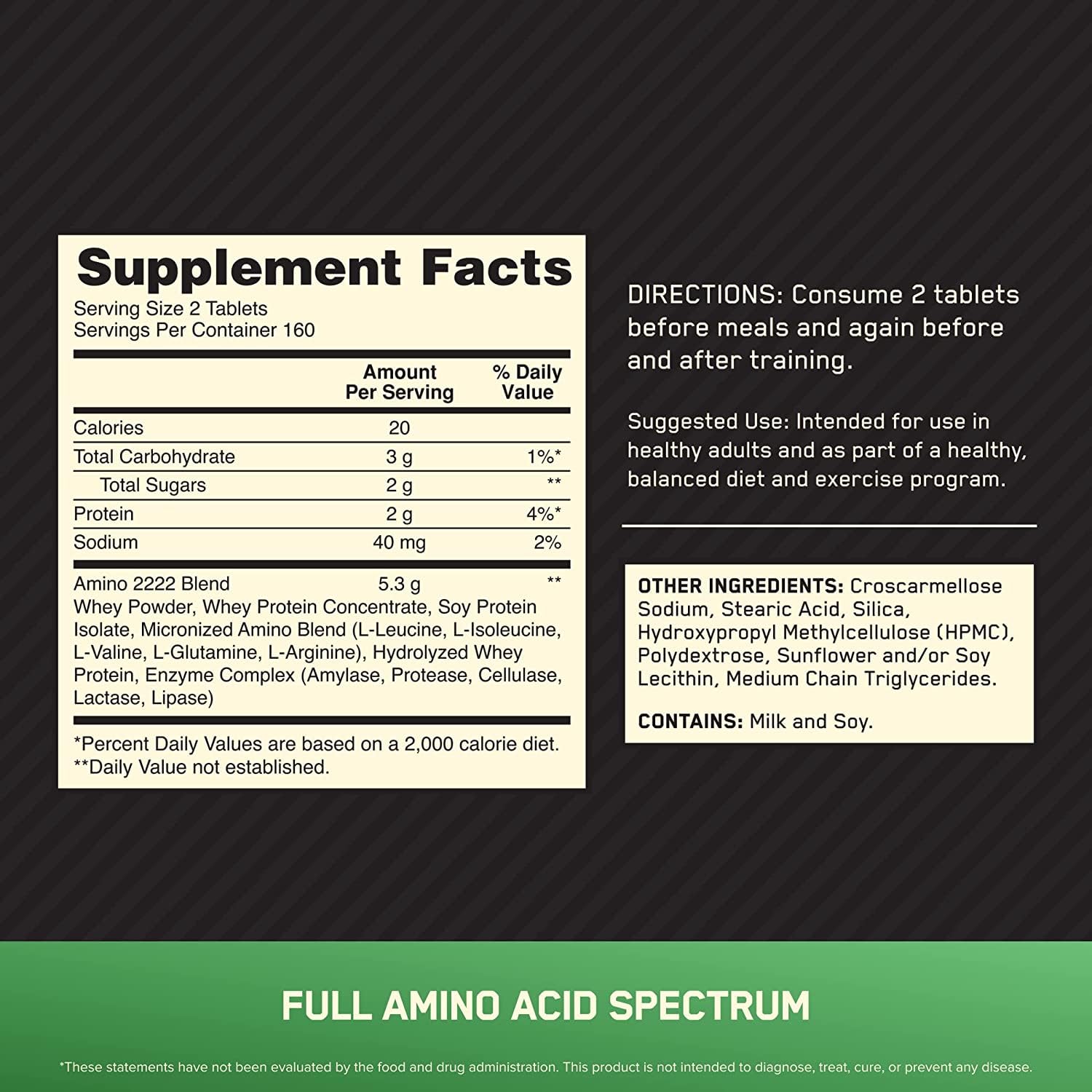 Optimum Nutrition tabletas detalle del tamaño y textura para fácil ingestión