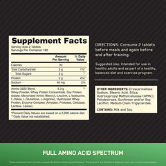 Optimum Nutrition tabletas detalle del tamaño y textura para fácil ingestión
