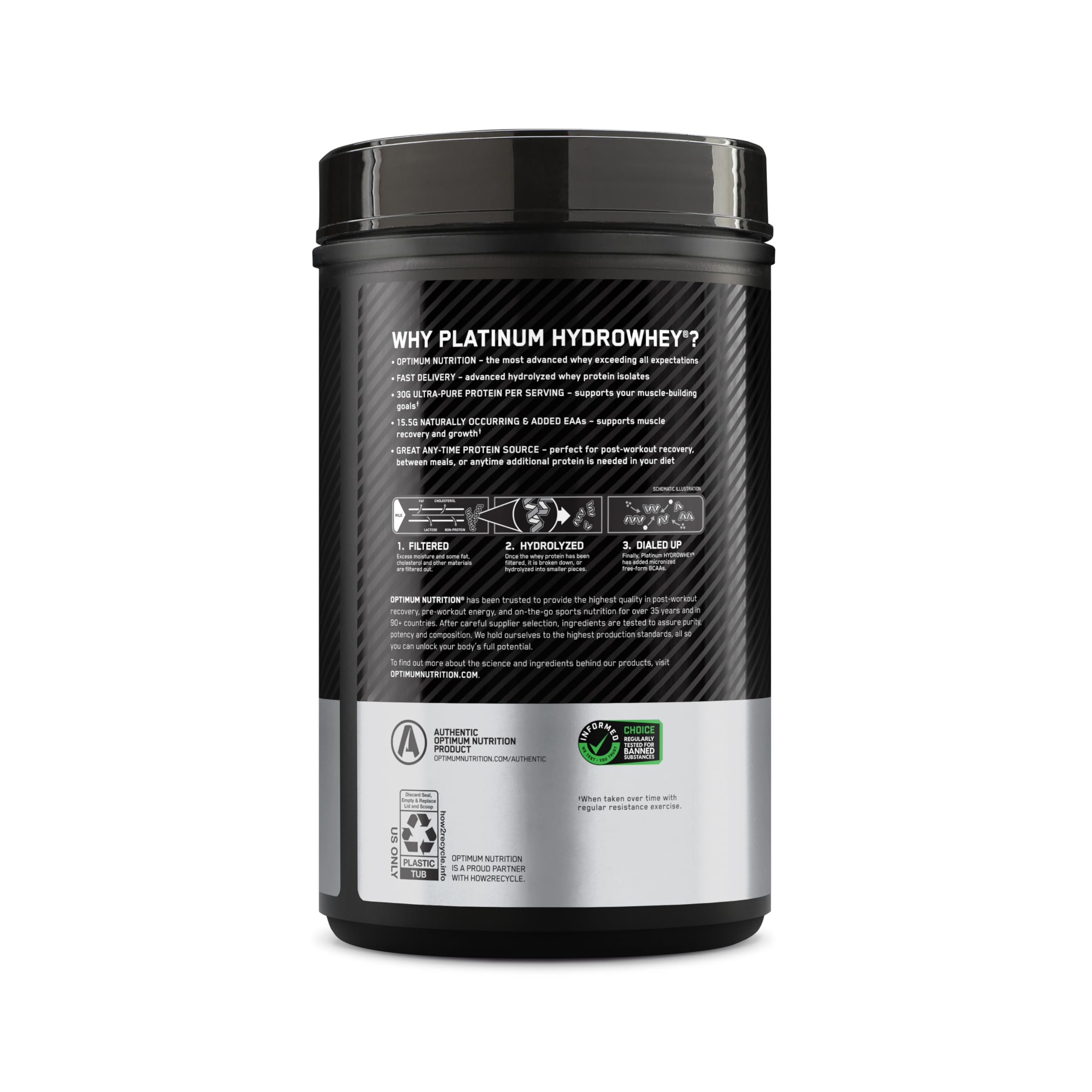 Optimum Nutrition tapa y detalle del sello que indica calidad y frescura